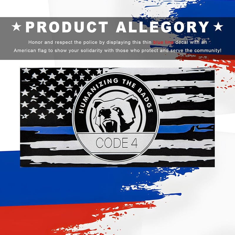 YTFRL 4 PCS Thin Line Sticker Code 4, American Flag Waterproof Vinyl Decal Police Support Bumper Stickers, Reflective Support Law Enforcement Decal for Car Truck Window Laptop - Image 4